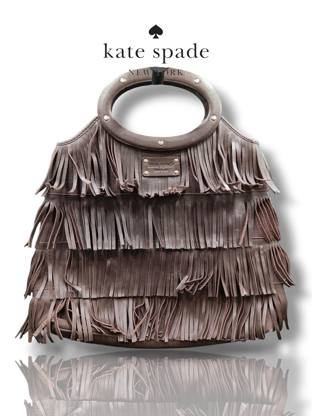 Kate Spade NewYork Dark Chocolate Brown Leather Fringe Bangle Bag Leopard Lining
